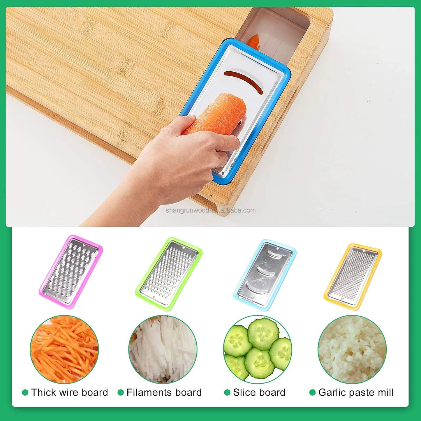 Bamboo Chopping Board Set – 4 Containers & Graters