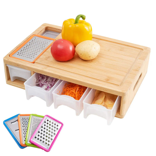 Bamboo Chopping Board Set – 4 Containers & Graters