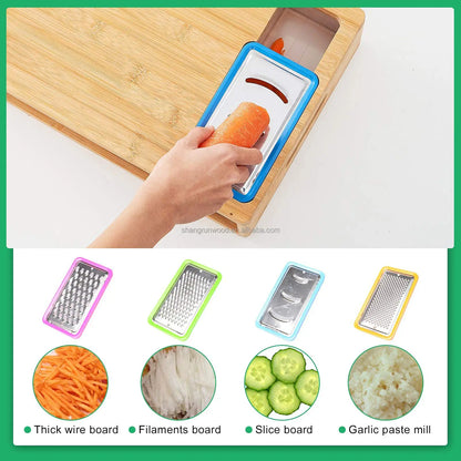 Bamboo Chopping Board Set – 4 Containers & Graters