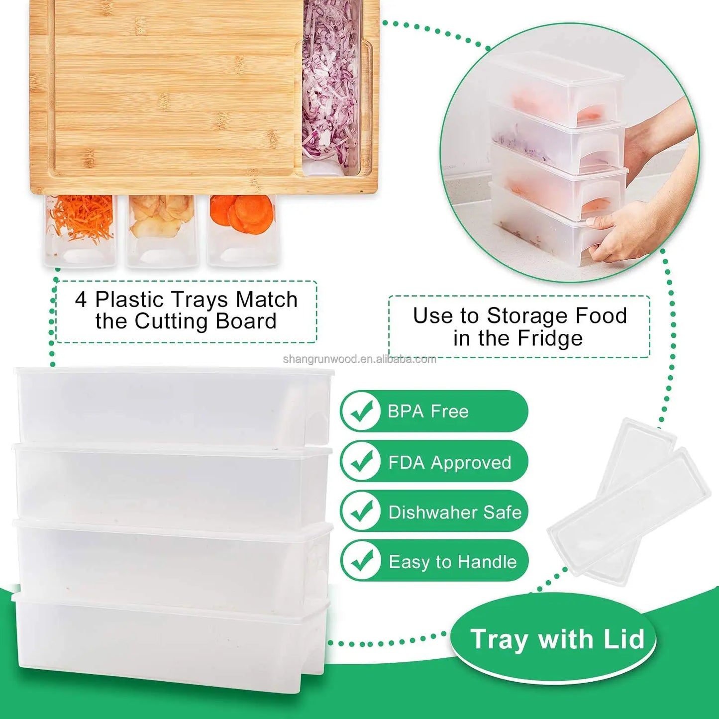 Bamboo Chopping Board Set – 4 Containers & Graters