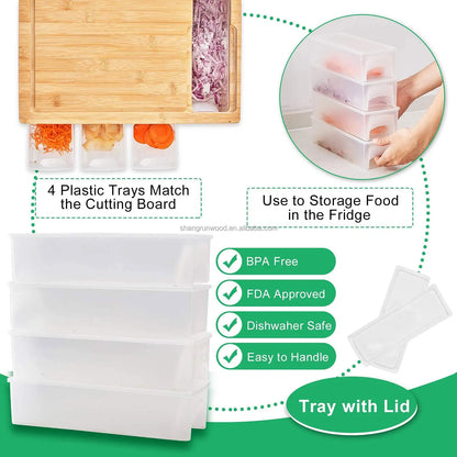 Bamboo Chopping Board Set – 4 Containers & Graters