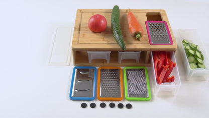Bamboo Chopping Board Set – 4 Containers & Graters